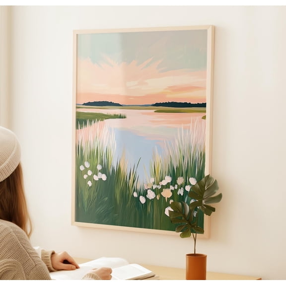 Sunset Lake , Great Lakes Wall Art, Sunset Landscape Wall Art, Lake Wall Decor, , Pastel , Pond Art print Poster, Stretched Canvas Size 16x24 F03.1.19l1243