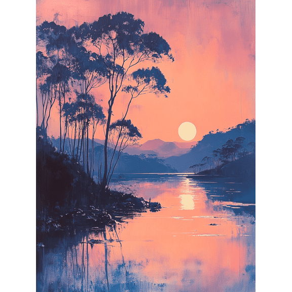 Sunset Lake Landscape Canvas Painting Perfect for Living Room Bedroom Office Dining Room and Hallway Decoration.