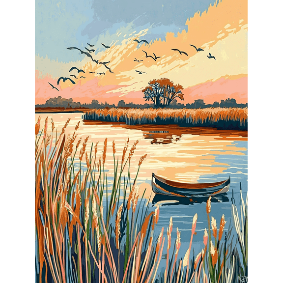 Sunset Lake Landscape Canvas Wall Art Suitable for Living Room Bedroom Office Dining Room and Hallway Decoration.