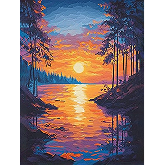 Sunset Lake Landscape Decorative Painting/Canvas Art Perfect for Living Room Bedroom Office Dining Room Kitchen Hallway Study Room Sunlit Interior Decor Art Lovers Collection.