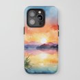 thumbnail image 1 of Sunset Lake Landscape For All iPhone Series Tough Phone Case Watercolor Style Orange Blue, 1 of 7