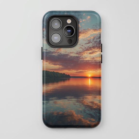 Sunset Lake Reflection For All iPhone Series Tough Phone Case Nature Photography Sky Orange Blue