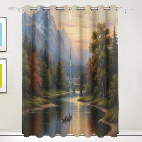 Sunset Lake View Blackout Curtains 55W x 72/84L Living Room Bedroom Curtains Heat Insulation and Sun Protection 2-Pack
