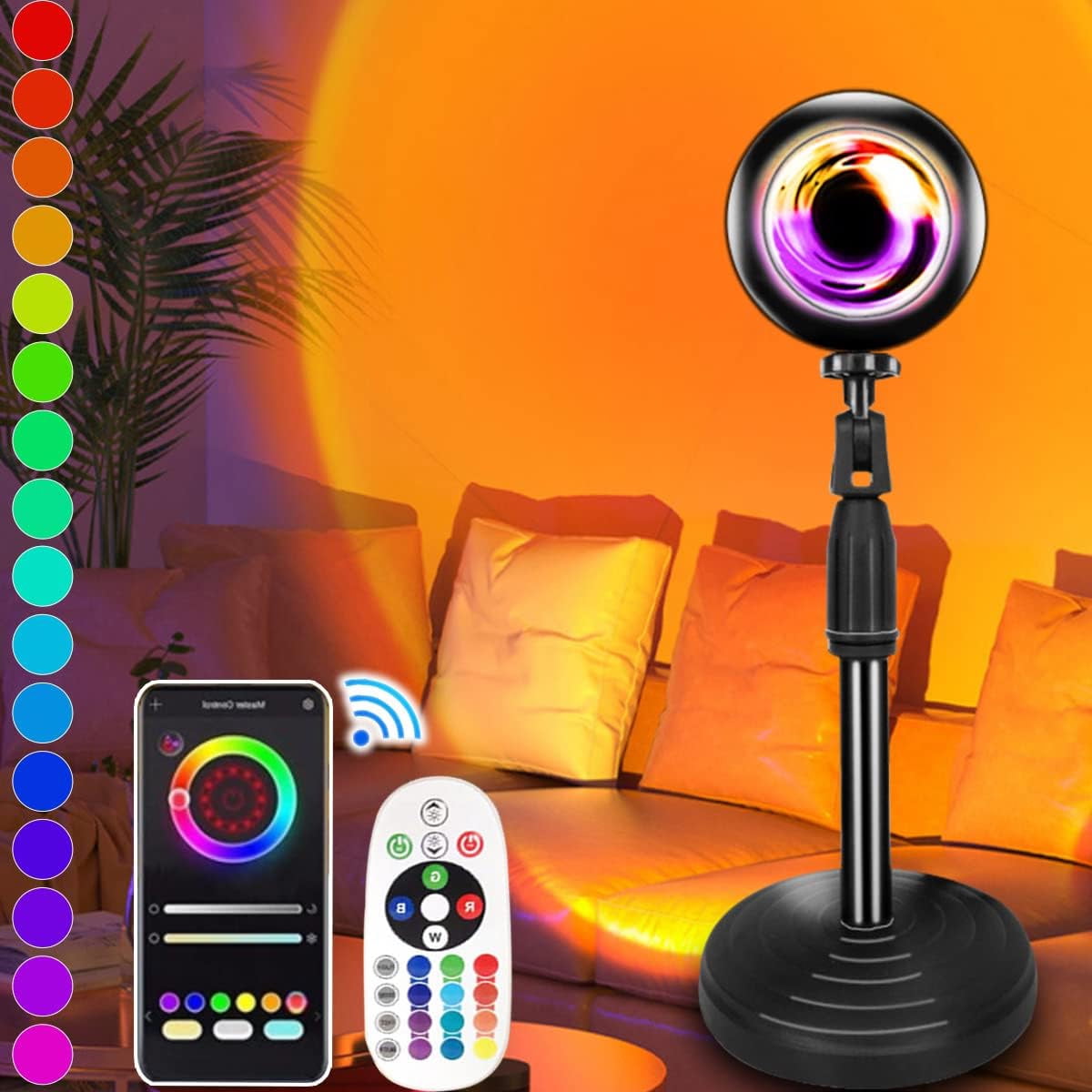 Sunset Lamp Projector Led Lights, with APP Remote, 16 Colors Night Light 360 Rotation Rainbow Lights Sunset Light Projection Lamp for Aesthetic Room Decor and Bedroom Decor Gifts for Women