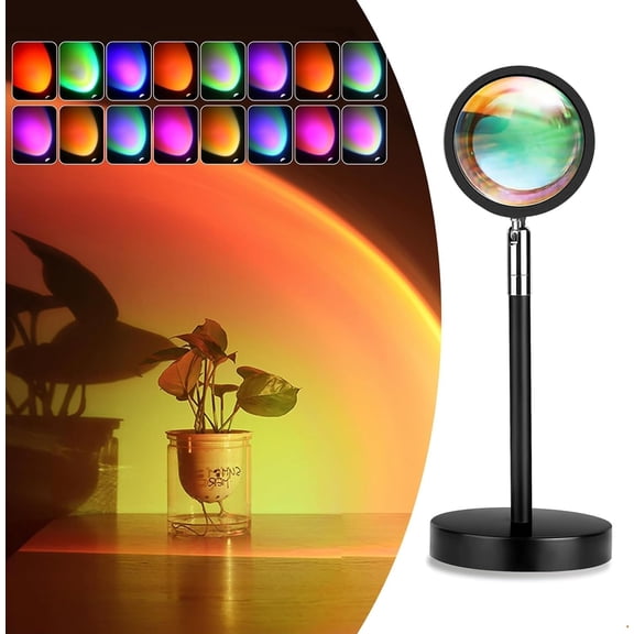 Sunset Lamp Night Light - 16 Colors & 4 Modes Sunset Projection Lamp with Remote, Color Changing Rainbow Sunlight Lamp, Romantic Visual Led Light Projector for Photography Room Decor