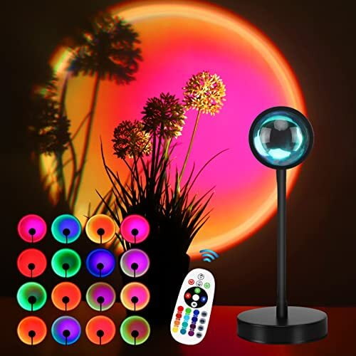 Sunset Lamp Projection, 16 Colors Sunset Lamp Multiple Colors with Remote Control, 360 Degree Rotation LED Sunset Projection Lamp Night Light with Fade Mode for Photography/Party/Home/Decor