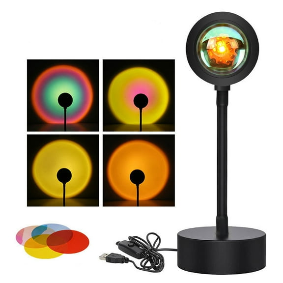 Sunset Lamp Projection 4 Color Changing LED Sunset Projector, 1 Pack, Black