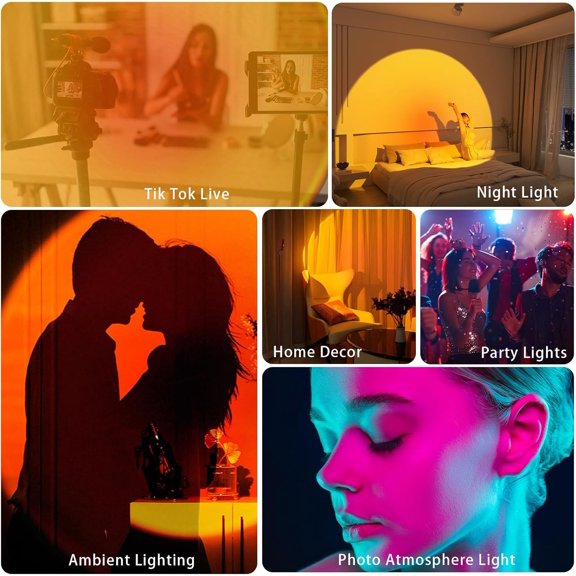 Sunset Lamp Projector, 11 Colors Changing Motion Activated Sensor RGB Lights with Button Switch Control, USB Recharging & Battery Power 350 Rotation Night Light, Led Lights for Bedroom Decor (White)