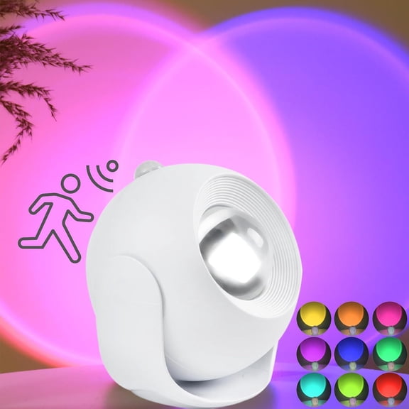 Sunset Lamp Projector, 11 Colors RGB Motion Sensor Night Light, 350 Rotatable USB Rechargeable Battery Powered LED Ambient Light for Bedroom Decor