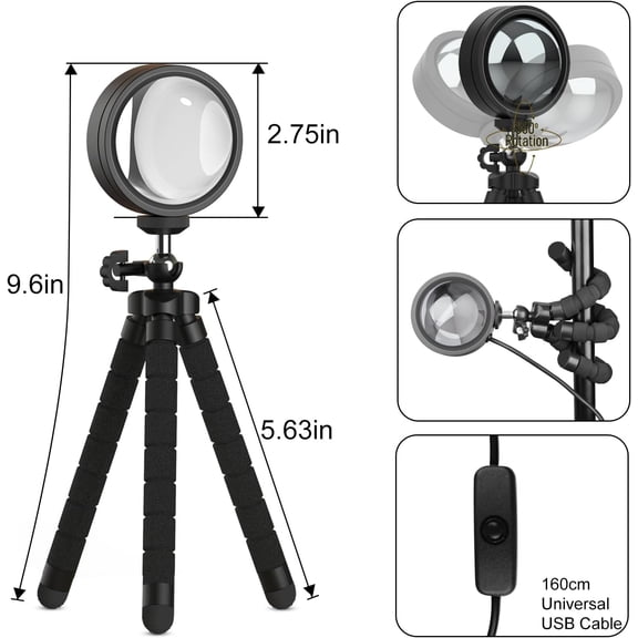 Sunset Lamp Projector,360 Degree Rotation Sun Lamp Led Night Light with USB Port,Sunset Lamp for Room Decor, Photography,Tiktok Live,Christmas Gift for Women