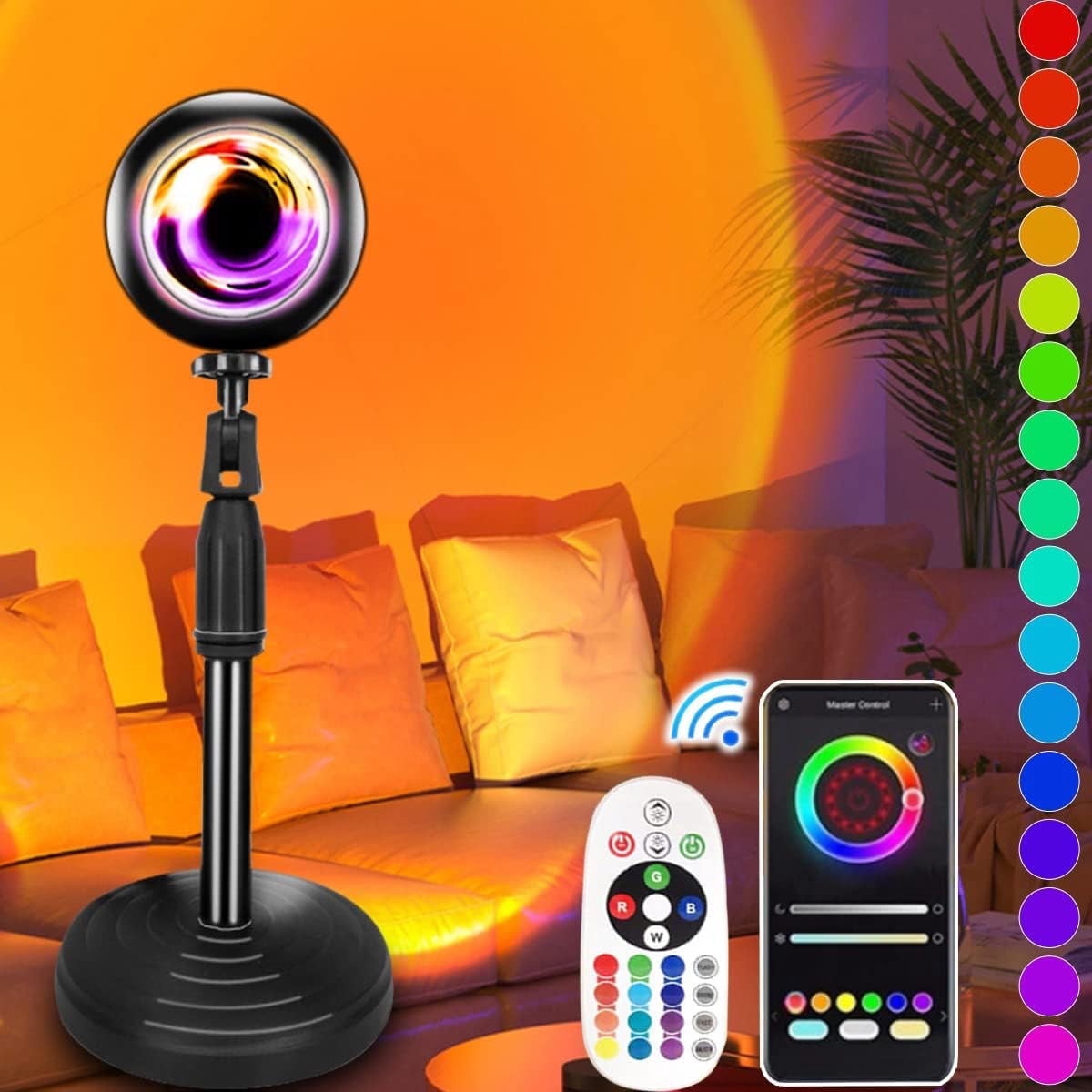Sunset Lamp Projector Led Lights, with APP Remote, 16 Colors Night Light 360° Rotation Rainbow Lights Sunset Light Projection Lamp for Aesthetic Room Decor and Bedroom Decor Gifts for Women