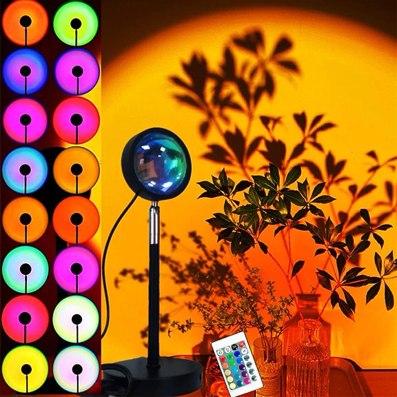 Sunset Lamp Projector Rainbow Projection Lamp Romantic Led Sunset Projection Light for Party Photo Vlog Background Bedroom (16 Colors)