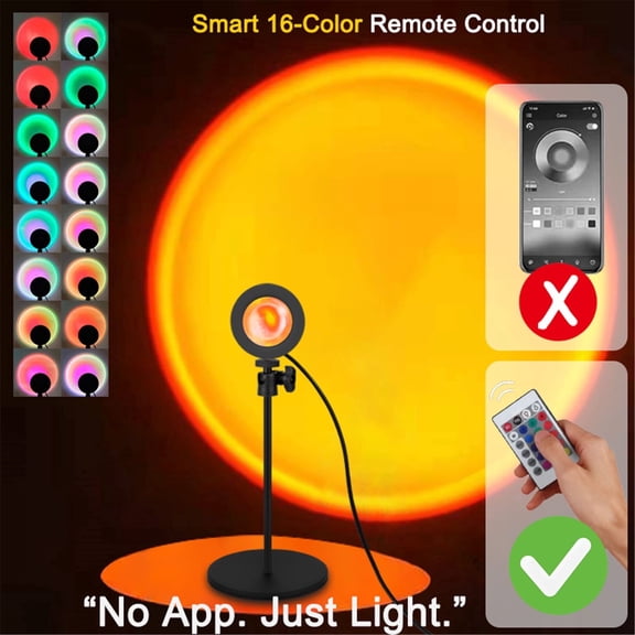 Sunset Lamp Projector with Remote, RGB 16 Colors Ambient Lighting, Stable Metal Base Desk Sunset Light for Bedroom Decor, Mood Lighting, Aesthetic Room & Photography