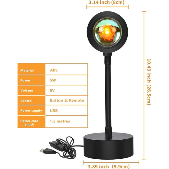 Sunset Lamp Projector, Sunset Light with 16 Colors Changing Projector LED Lights Floor Lamp Room Decor Night Light for Party Bedroom Decor, 360 Degree Rotating Rainbow Sunlight Lamp