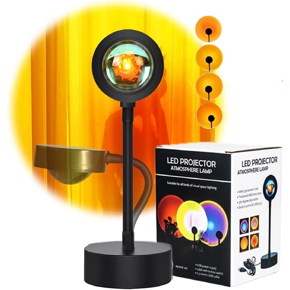 Sunset Lamp Projector for Room, 4 Colors LED Sunset Projection Night Light, Black