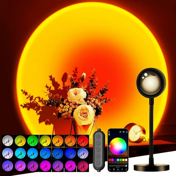 Sunset Lamp Projector with APP & Button Control, 360 Degree Rotation Multiple Colors Changing LED Lamp Night Light, Sunset Light for Bedroom