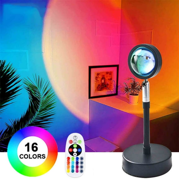 Sunset Lamp, Rvkxad 16 Color Remote Control Sunset Projection Lamp, 180° Rotatable Stepless Dimming Photography Night Light for Bedroom Living Room Party