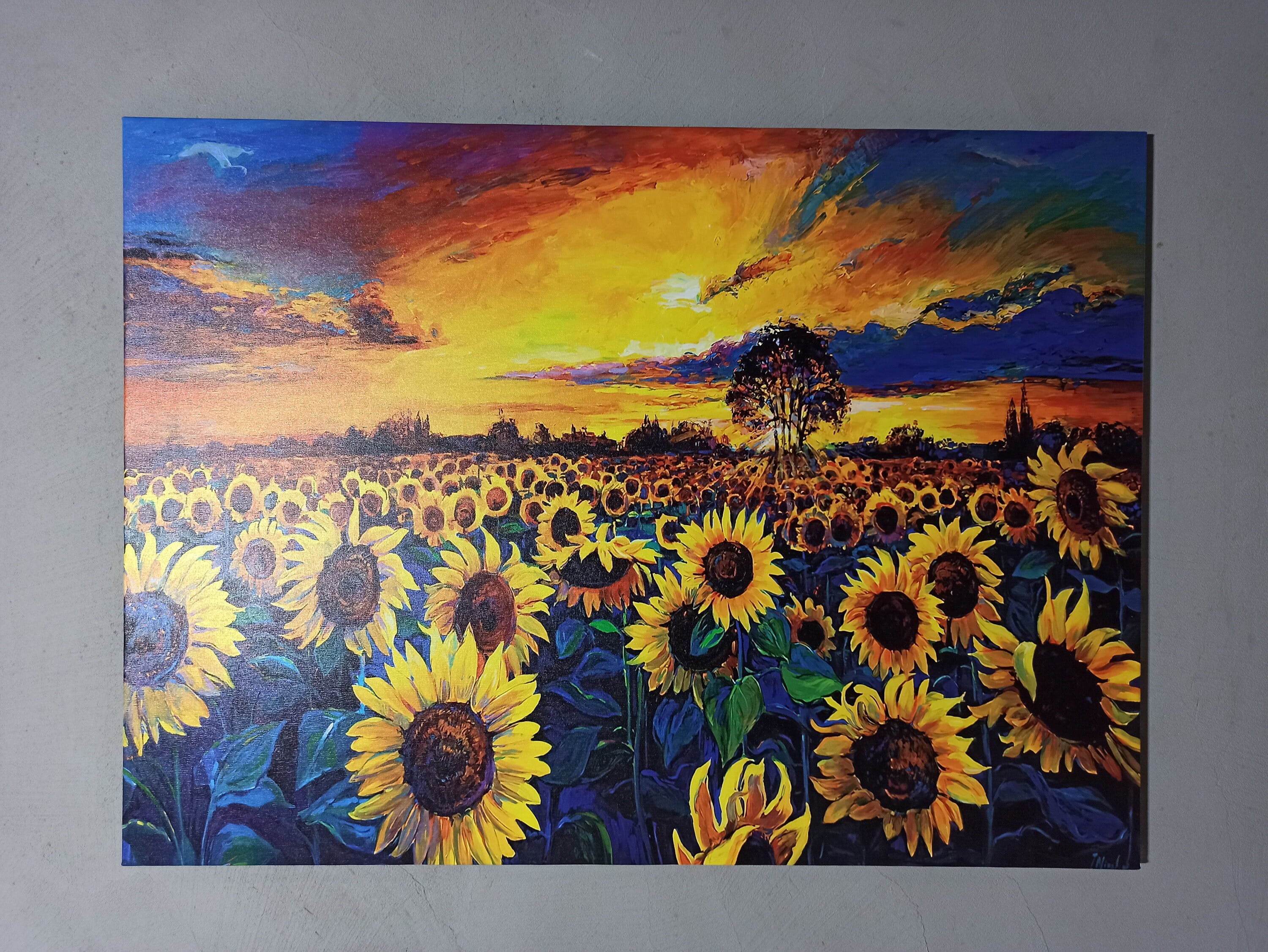 Sunset Landscape Art, Sunset Nature Landscape Canvas Art, Sunflower