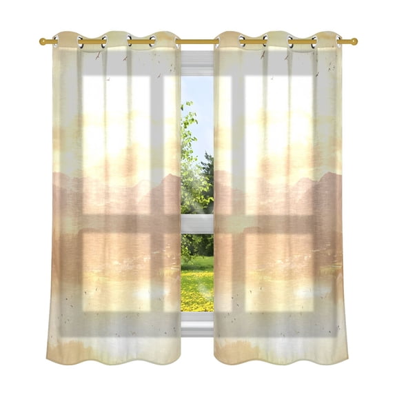 Sunset Landscape Breathable Sheer Curtains 63x42in Soft Light Filtering, UV Protection and Thermal Insulation