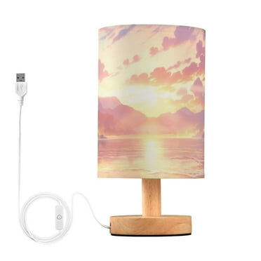 Sunset Landscape Clouds Bedside Table Lamp LED Warm Lights with USB Charging Port Retro Cylinder Desk Lamps for Bedroom Living Room Office Coffee Bar Decoration