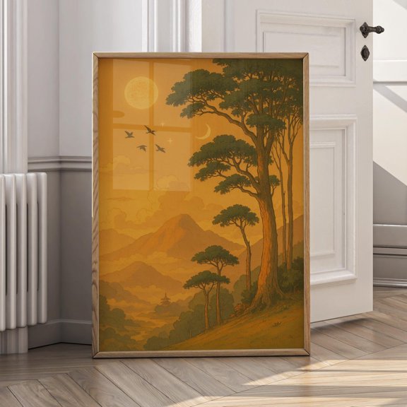 Sunset Landscape Golden Hills Mountain Poster Unframed Paper Print