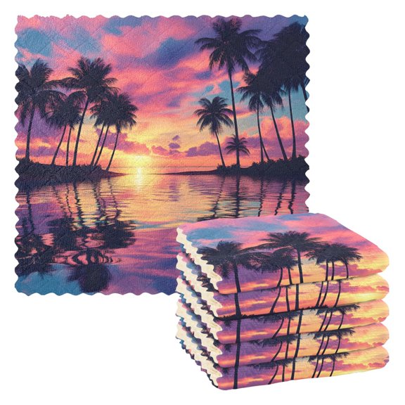 Sunset Landscape Kitchen Cloth Dish Towels for Drying Washing Absorbent Dish Rags Reusable soft kitchen dishcloth set 6 Pack