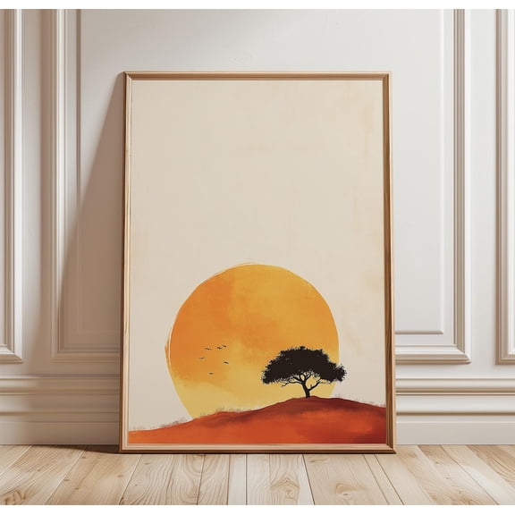 Sunset Landscape Minimal Desert Modern Nature Silhouette Decor Unframed Paper Print