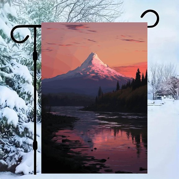 Sunset Landscape Mountains Lake Garden Flag Vertical Outdoor Decorative Flag Wear-resistant Small Garden Flags for Outside Anti-wrinkle Holiday Flags for All Seasons 12 X 18 Inch