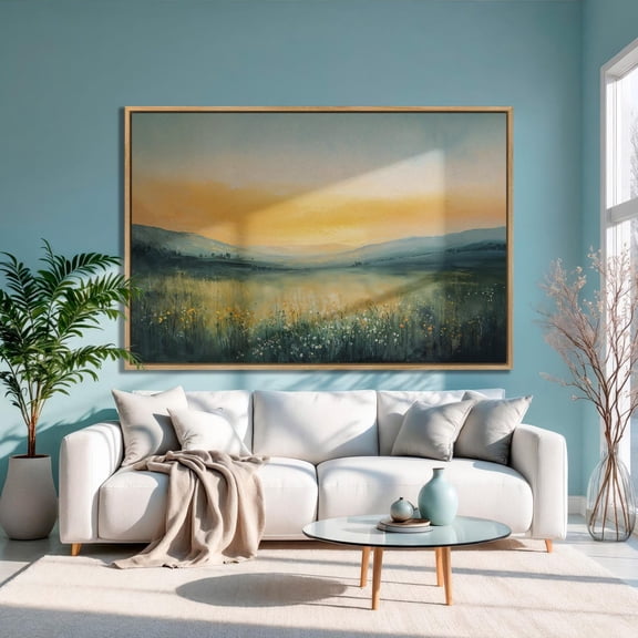 Sunset Landscape Print Wildflower Field Wall Art Poster Decor For Living Room Bedroom, Unframed Poster Size 8x12