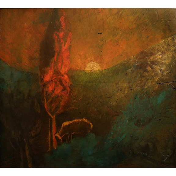 Sunset Landscape with Sheep, 1906 Poster Print - Umberto Boccioni (26 x 24)