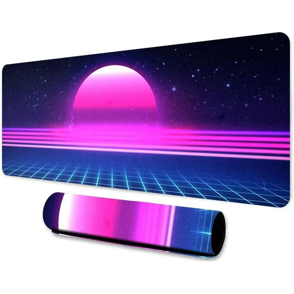Sunset Large Mouse Pad 31.5x11.8 Inches Future Neon Sun Starry Sky Gaming Mouse Pad for Home Office Gaming Work BDLSMN93