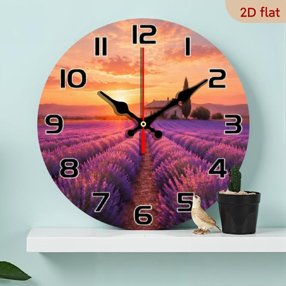 Sunset Lavender Field Wall Clock, Beautiful Nature Landscape Theme Clock for Living Room, Bedroom, Kitchen, Ideal Gift for Family, Friends and Nature Lovers