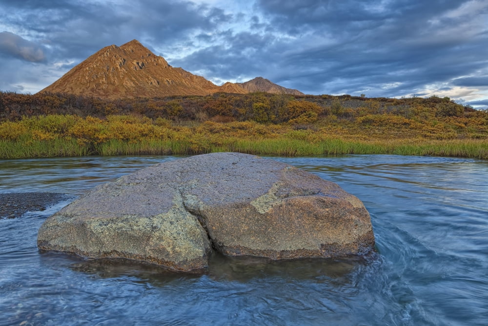 Sunset Light Hitting Angelcomb Peak And Blackstone River Along Dempster Highway Yukon Canada Canvas Art - Robert Postma Design Pics (38 x 24)