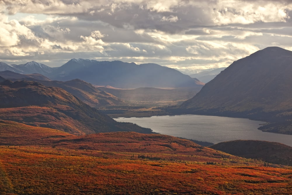 Sunset Light Over Mountains Around Fish Lake Whitehorse Yukon Canada Canvas Art - Robert Postma Design Pics (18 x 12)
