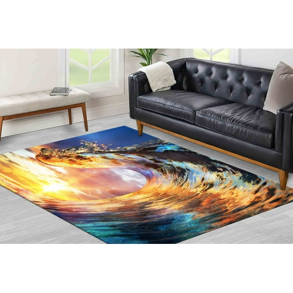 Sunset Light in Wave Art, Crest Shape Rug, Sea Landscape Rug, Dining Room Rug, Office Decor Rug, Crest Rug, Coastal Rugs, Door Mat Rug, 2.6'x6.5' - 80x200 cm