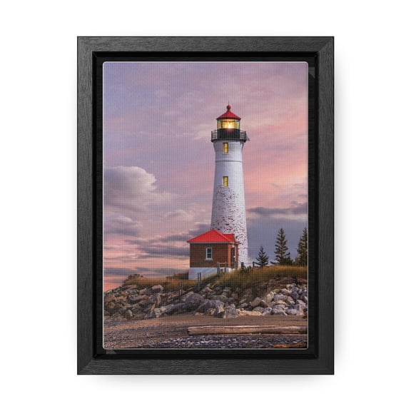 Sunset Lighted Lighthouse Decor, Beach House Style Framed Canvas Wall Art