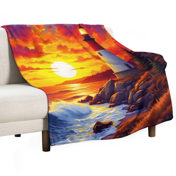 Sunset Lighthouse Seascape Blankets Bedroom Living Room Sofa Throw Blankets for Beds