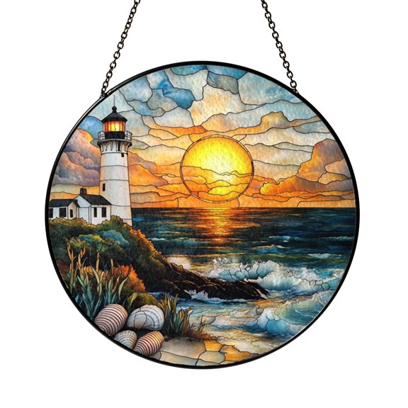 Sunset Lighthouse Window Hanging – Abstract Glass Effect Art