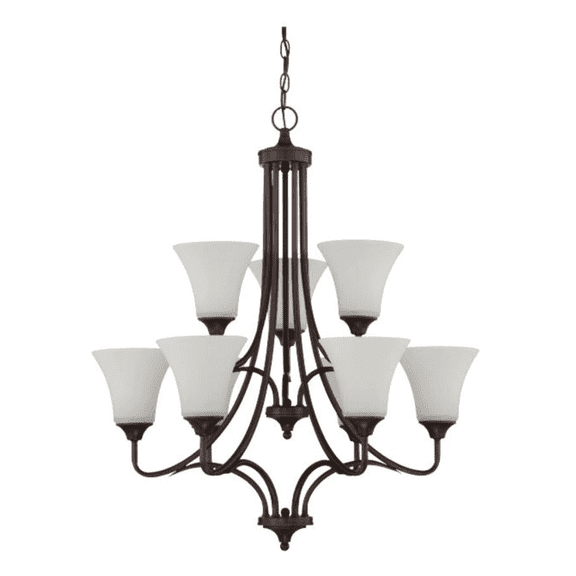 Sunset Lighting F18059-64 Darby Nine Light 2-Tier Chandelier - Opal Etched Glass, Dimmable - with Provincial Bronze Finish