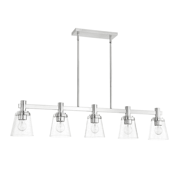 Sunset Lighting - F24017-80 - Riella 5Lt Mb Island With Clear Seeded Glass Bright Satin Nickel
