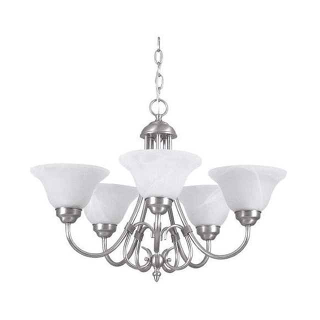 Sunset Lighting F6345-53 Chandelier with Faux Alabaster Glass, Satin Nickel Finish