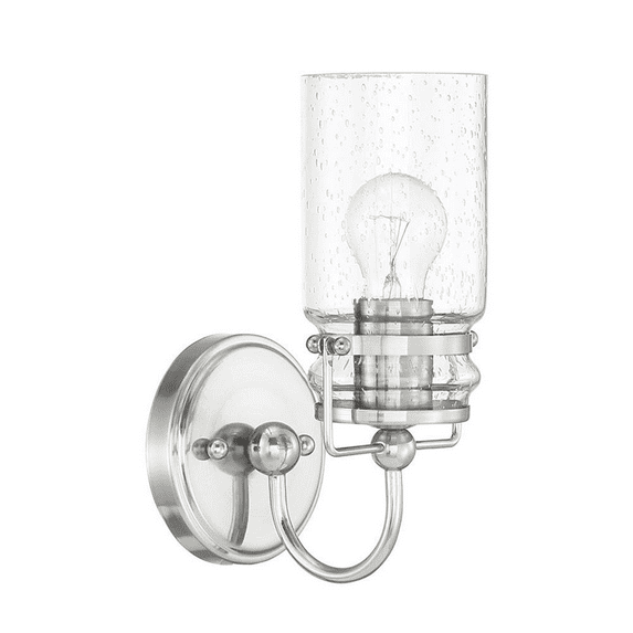 Sunset Lighting Qairo 1Lt Mb Vanity With Clear Seeded Glass Bright Satin Nickel F25201-80