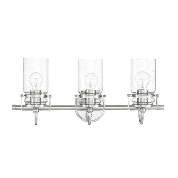 Sunset Lighting Qairo 3Lt Mb Vanity With Clear Seeded Glass Bright Satin Nickel F25203-80