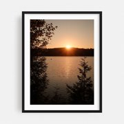 Sunset at Long Pond, Westmore - Westmore Vermont Photography Sunset Lake Nature Scenic Autumn Silhouette Water Black Framed Wall Art Print 18 x 24 inches