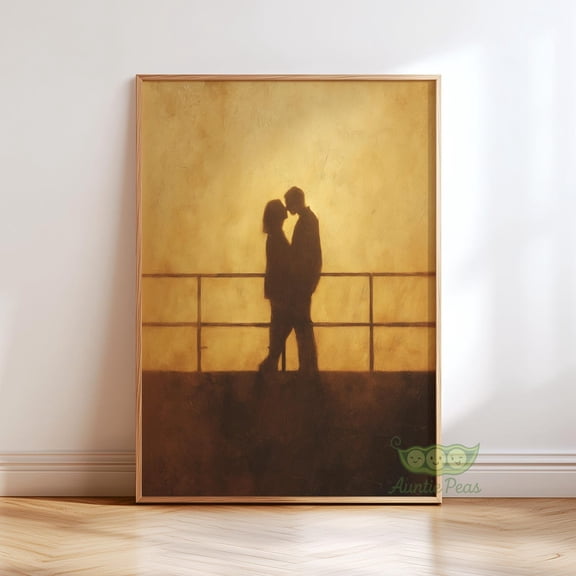 Sunset Lovers Silhouette Wall Art, Warm Romantic Couple Print, Minimal Intimate Poster Poster Unframed Paper Print