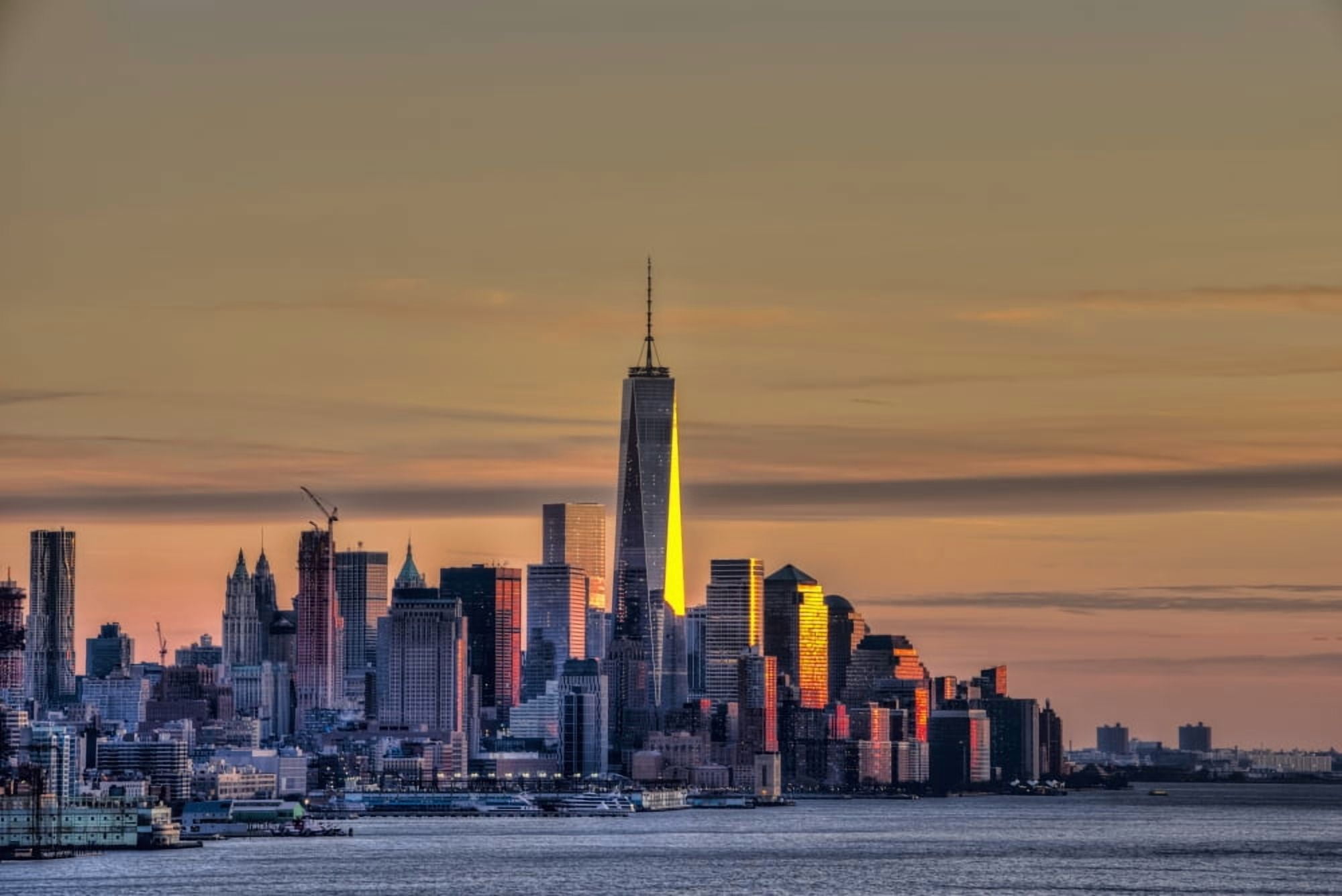 Sunset over Lower Manhattan and the World Trade Centre New York City New York United States of America Canvas Art - F M Kearney Design Pics (19 x 12)