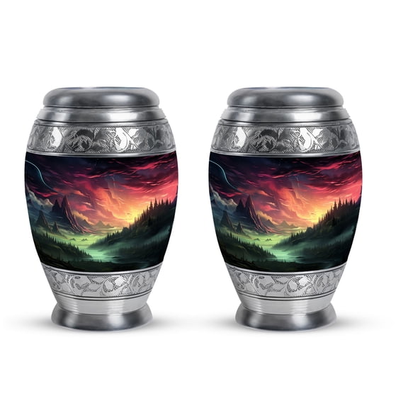 Sunset Majesty In Mystic Mountains - Urn For Human Ashes Adult - Ocean Whisper Cremation Urn - Soothing Sea Design For Human Ashes - Peaceful Farewell - 3 Inch, Set Of 2