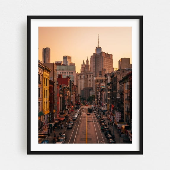 Sunset from the Manhattan Bridge 03 - Manhattan New York Photography City Street Photography Skyline Architecture Travel Poster Vintage Black Framed Wall Art Print 18 x 24 inches