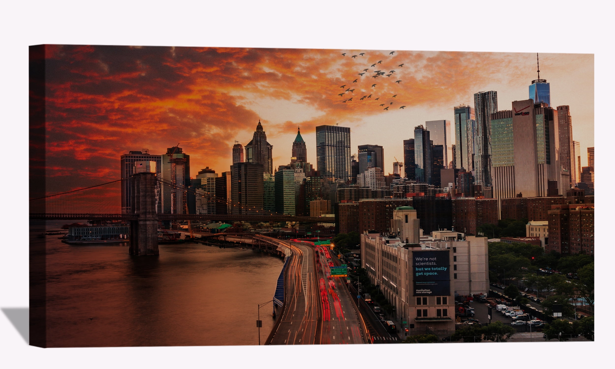 Sunset Over Manhattan Bridge Wall Art City Skyline Picture Canvas Art ...