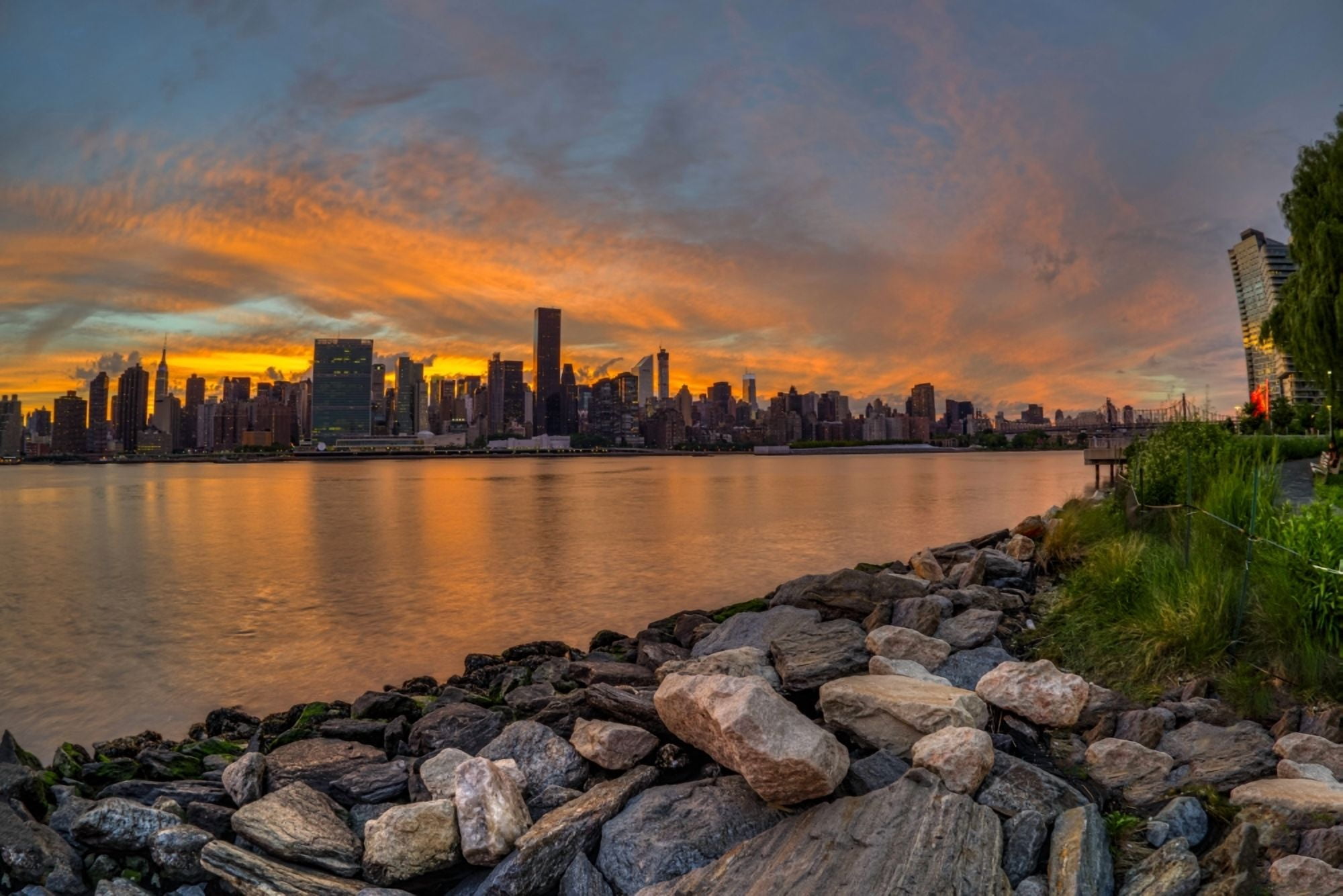 Sunset over Manhattan skyline Gantry Plaza State Park Queens New York City New York United States of America Canvas Art - F M Kearney Design Pics (18 x 12)